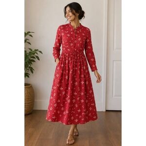 DESIGNER NICOBAR  Red Flower Wrap Dress Sz Small 100% COTTON MAXI Dress
